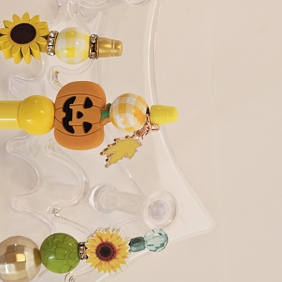 Hand Crafted Halloween Pens Fall & Floral Beaded Set of 3 Ballpoint Black Ink 6" - Picture 17 of 17